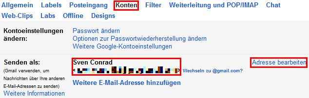 Konteneinstellungen Gmail