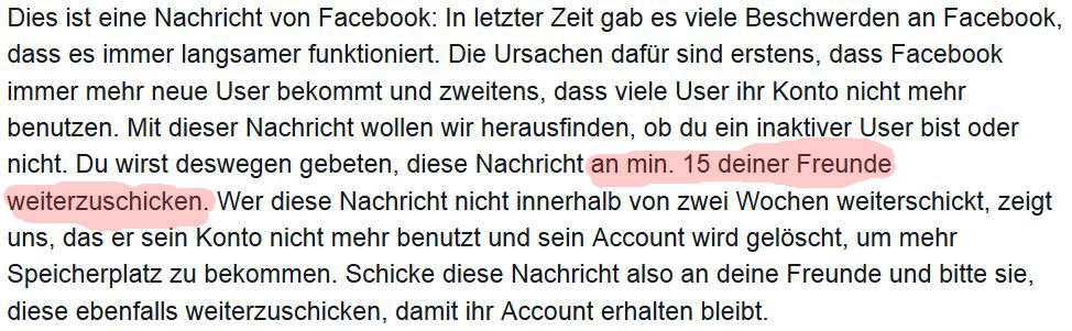 Kettennmail in Facebook