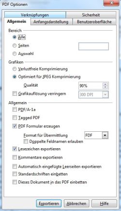 Optionen für den PDF-Export
