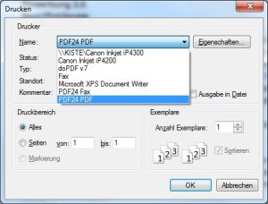 PDF-Drucker als Drucker auswählen.