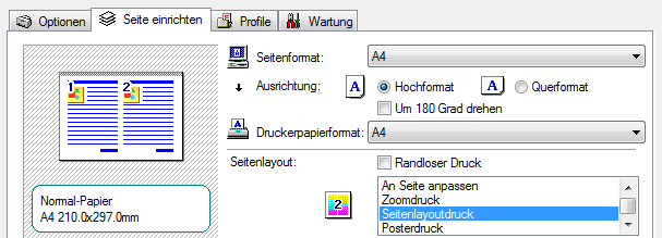 A5 auf A4 drucken: Einstellung im Druckertreiber