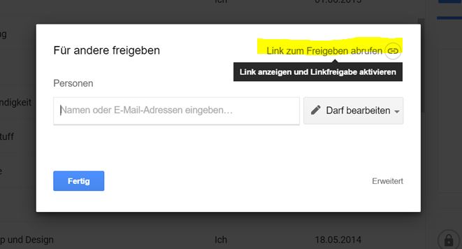Freigabelink aktivieren