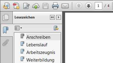 Lesezeichenansicht in einem PDF-Reader