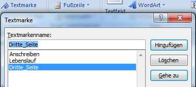 Textmarken in Word definieren