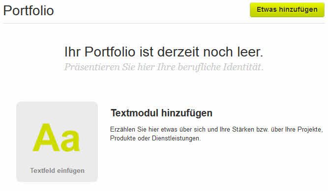 Textmodul im Portfolio